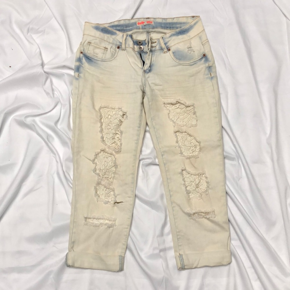 Dollhouse distressed white jeans with blue size 7